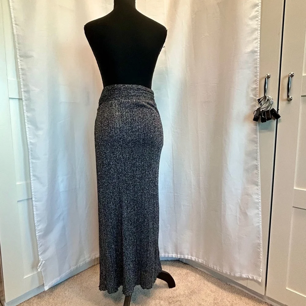 Zara black silver thread knit skirt side twist knot high slit Sz S NWOT